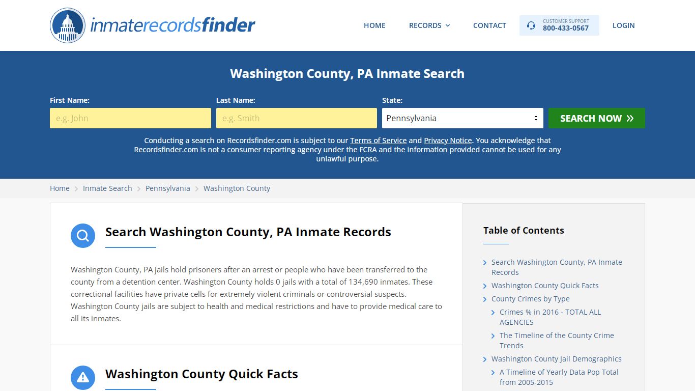 Washington County, PA Inmate Lookup & Jail Records Online